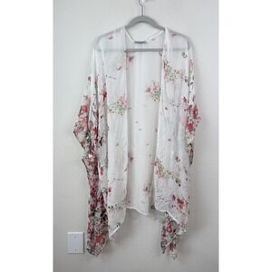 Elena Baldi Made In Italy Sheer Floral Kimono CoverUp Topper One Size Silk Blend